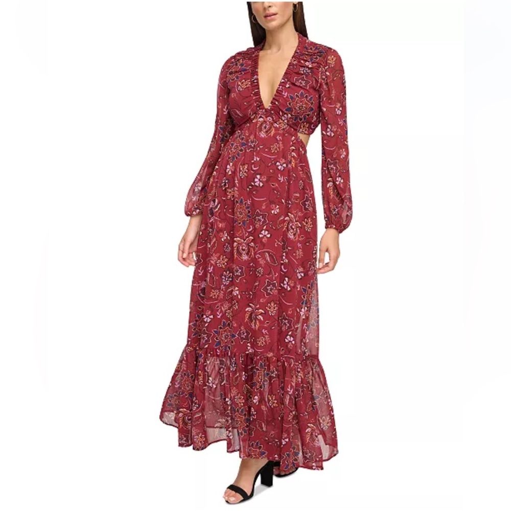 GUESS Women's Floral-Print Cutout Maxi Dress